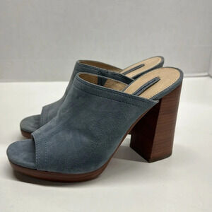Frye Karissa Suede Mule Open Toe Slip On High Heel Sandal Shoe Blue Brown Size 6